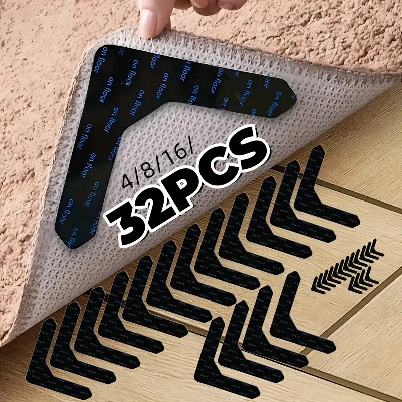 Reusable Washable Rug Corner Grippers Anti Slip Carpet Tape Non Skid Area Rug Pads Hardwood Floor Protection Fixed Mat Stickers