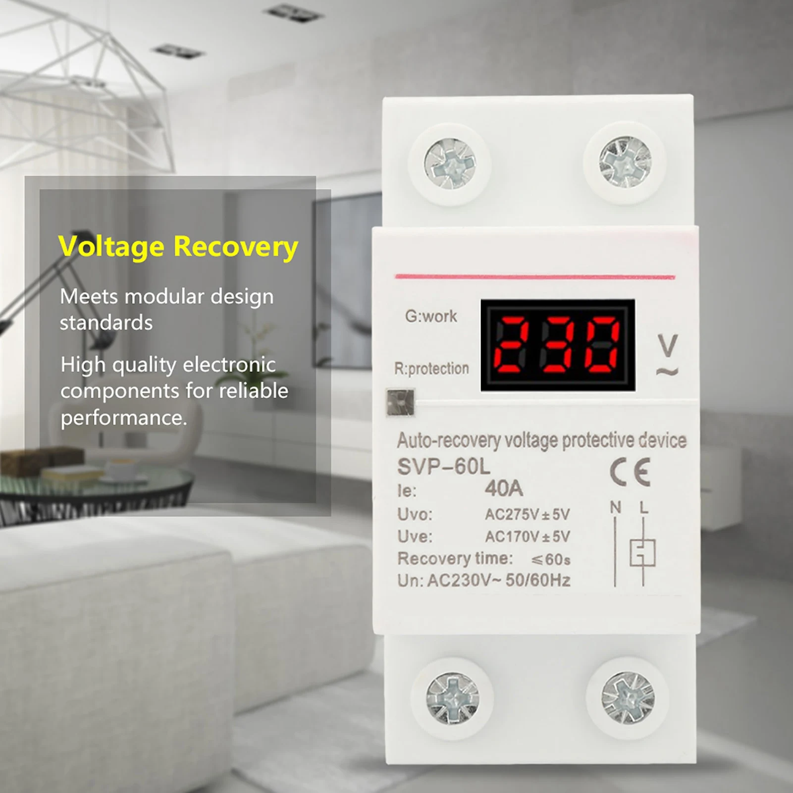 

Voltage Reconnect Device 230V 40A Automatic Recovery Overvoltage&amp Undervoltage Device DIN Rail Mount Protector