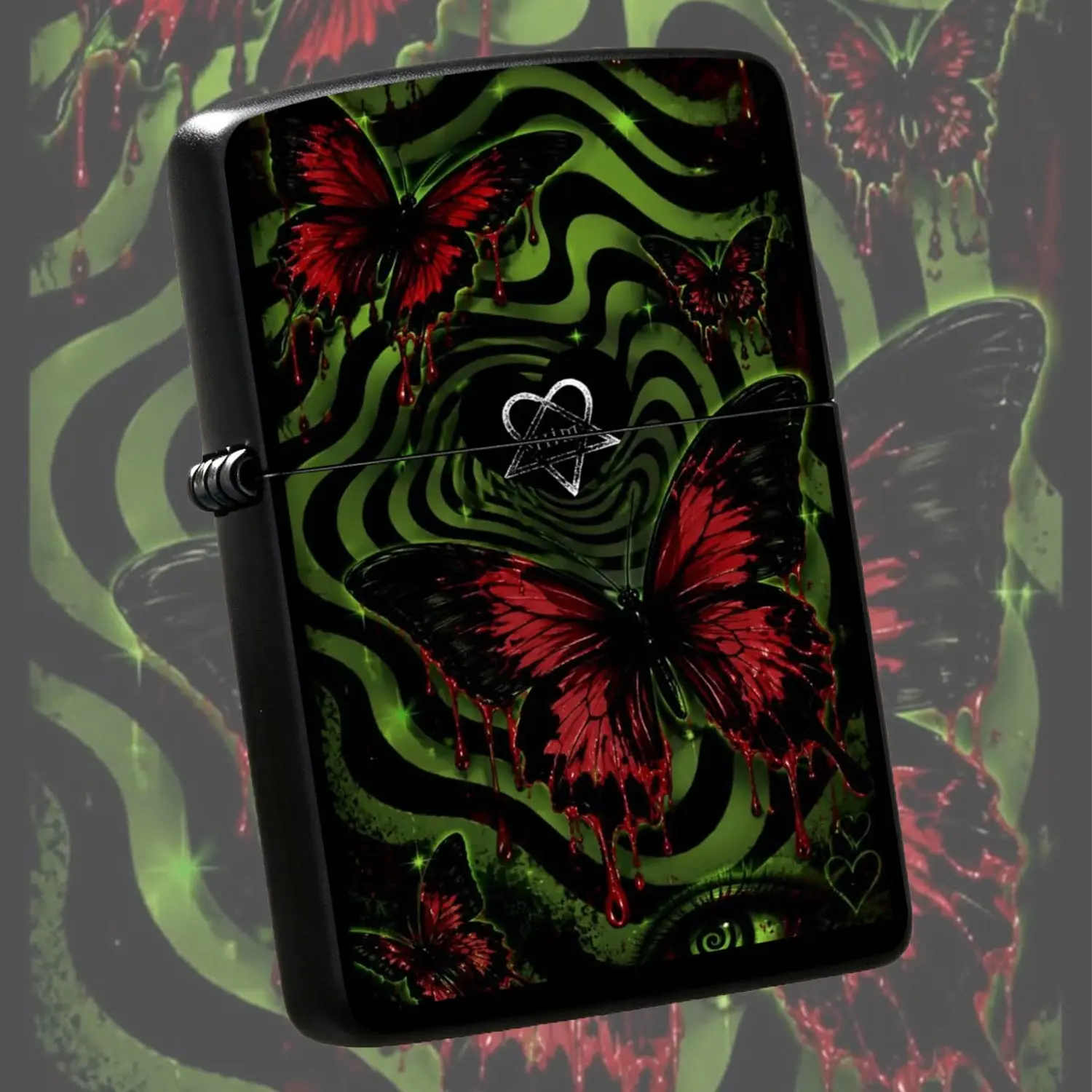Stylish Dark Aesthetic Blood Themed Lighter, Trendy Y2K Psychedelic Swirl Pattern Portable Igniter, Unique Him Heartagram Art Decor, Ideal For Daily Carrying, Gifting And Various Scenarios, Exquisite Printed Craftsmanship Eye Catching Pract
