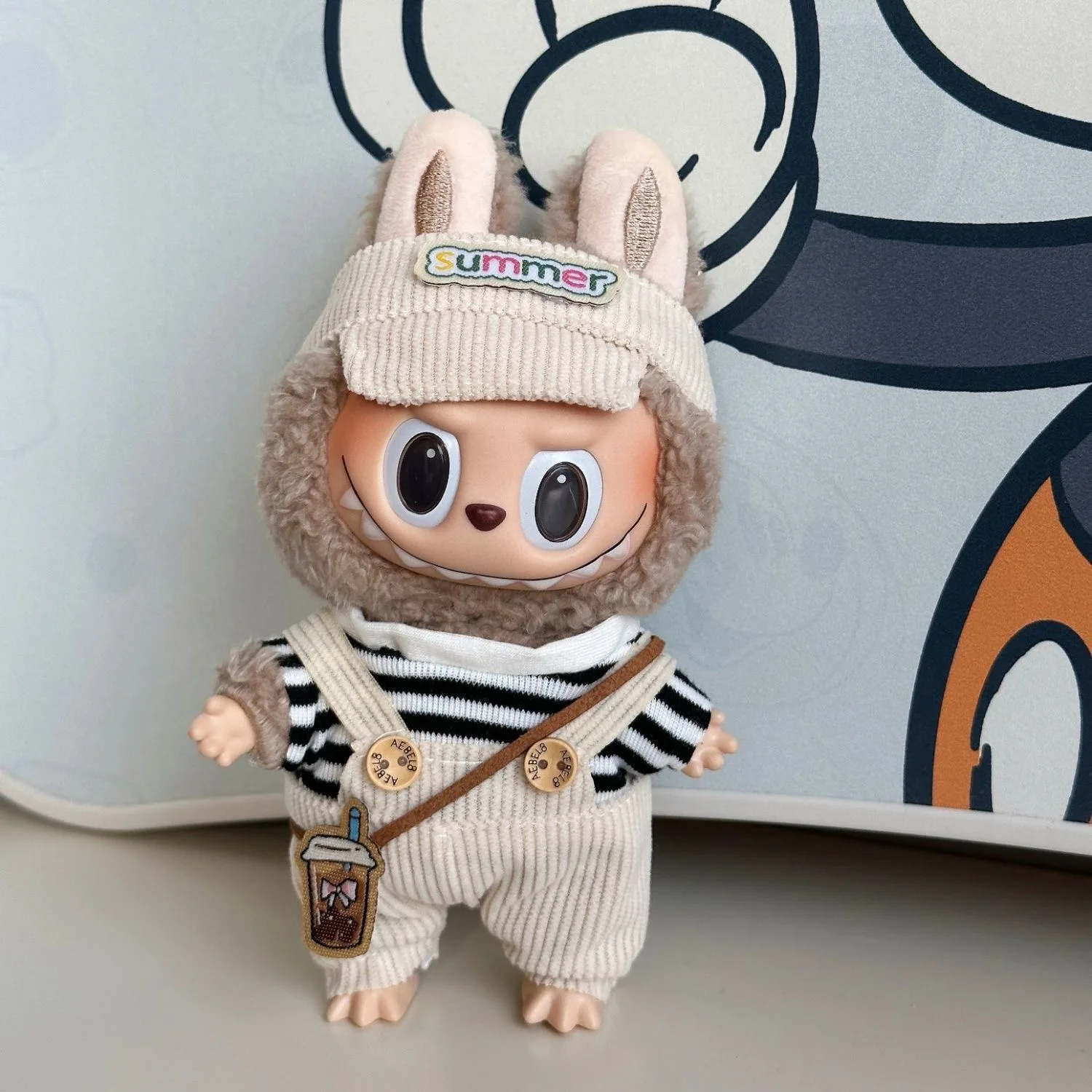 Puppe Kleidung Outfit Zubehör Rucksack Hose mit Hut Für 17 cm Labubu V2 Mini Puppen Kleidung Zubehör Kind Spielzeug Mädchen geschenk