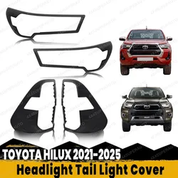 Headlight Cover Tail Light Cover Trim for Toyota Hilux 2021 2022 2023 Revo Rocco ABS Matte Black Lamp Cover 4pcs/set