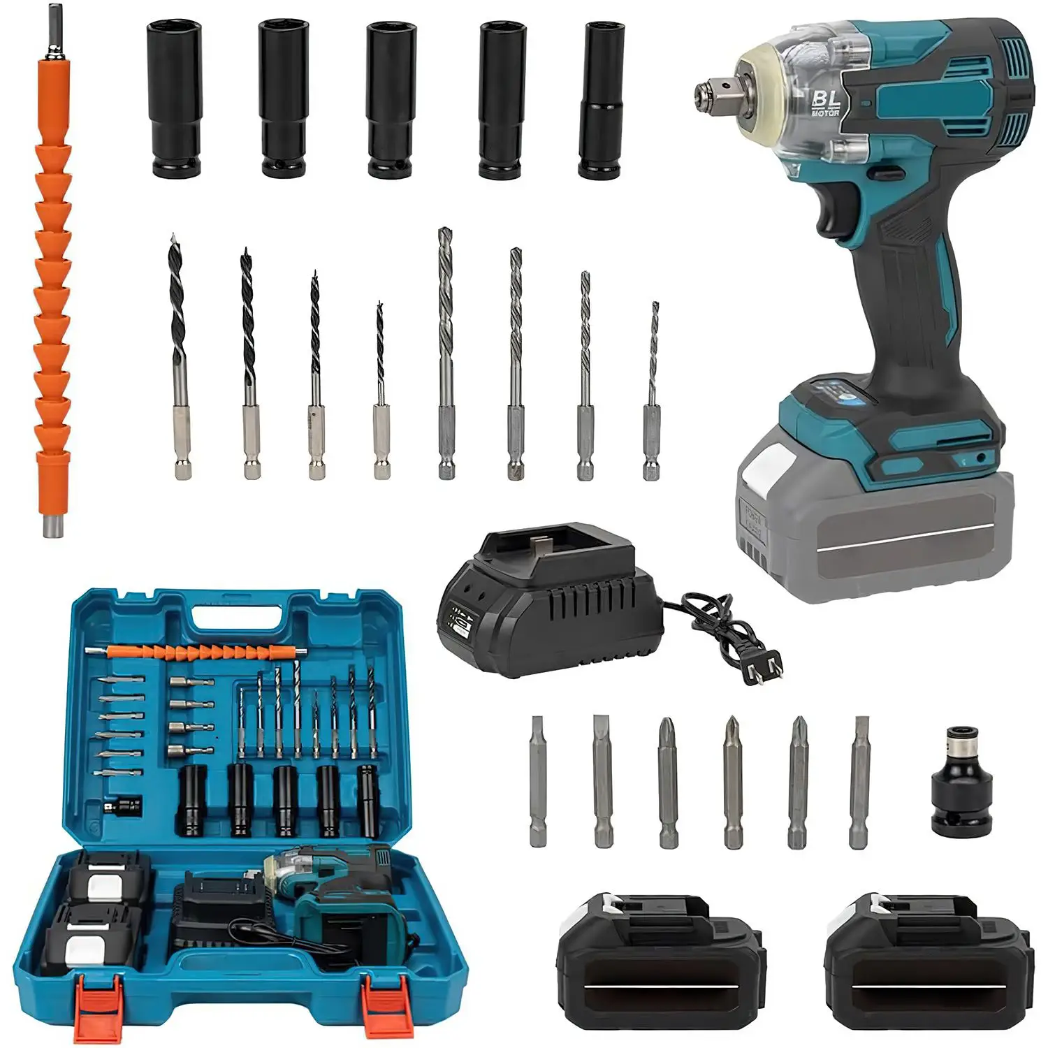 1200 N.M Bürstenloser Elektroschrauber, 1/2 Zoll Schlagschrauber, elektrischer Schraubendreher, Bohrer, kompatibel mit Makita 18 V Batterie-Pin