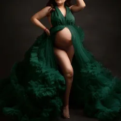 Maternity Photography Dress V Neck Ruffle Prom Gown Pregnancy Baby Shower Dress Pregnant Woman Photoshoot Robe Evening Dress