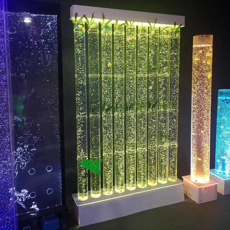 

Custom, home room led glowing aquarium water bubble column wall lamp room divider screen