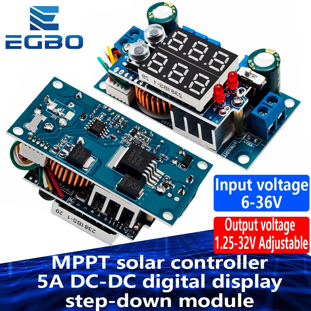 1~4PC MPPT solar controller 5ADC digital display step-down module constant voltage and constant current lithium battery charging