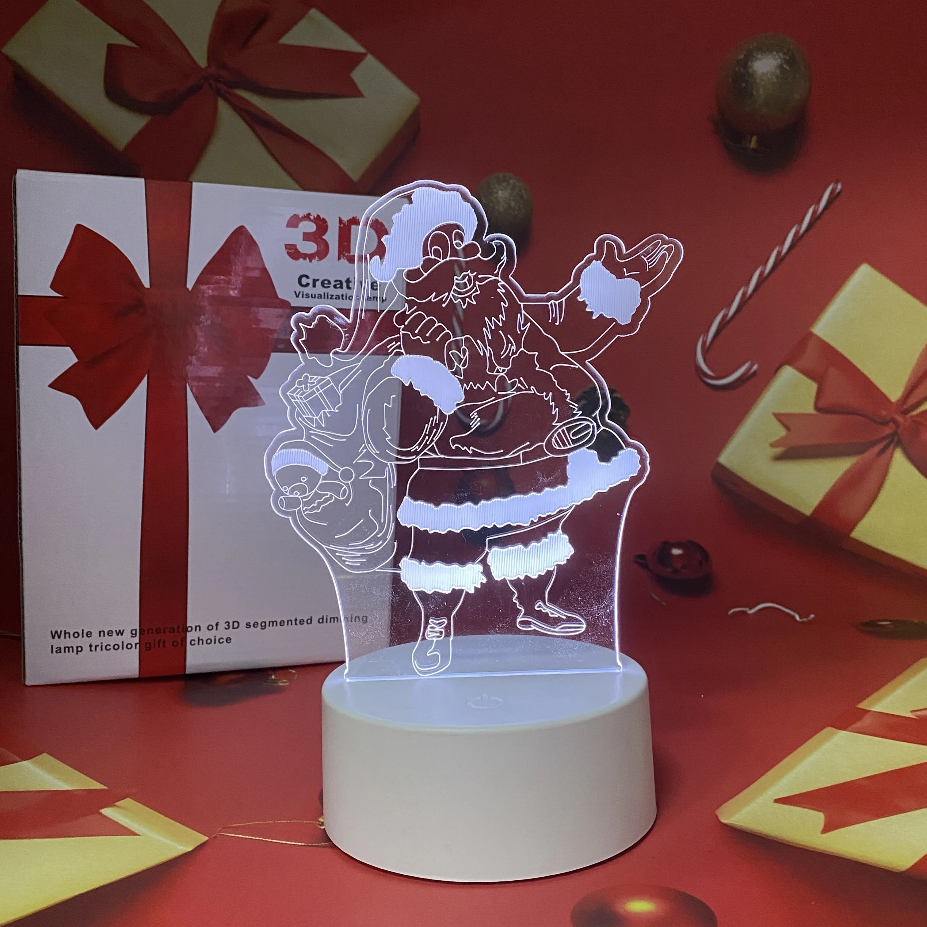 Sieben Farben Santa dekoriert Acryl Nachtlicht kreative Kunst führte Tisch lampe USB-Stecker Weihnachts ferien Geschenk