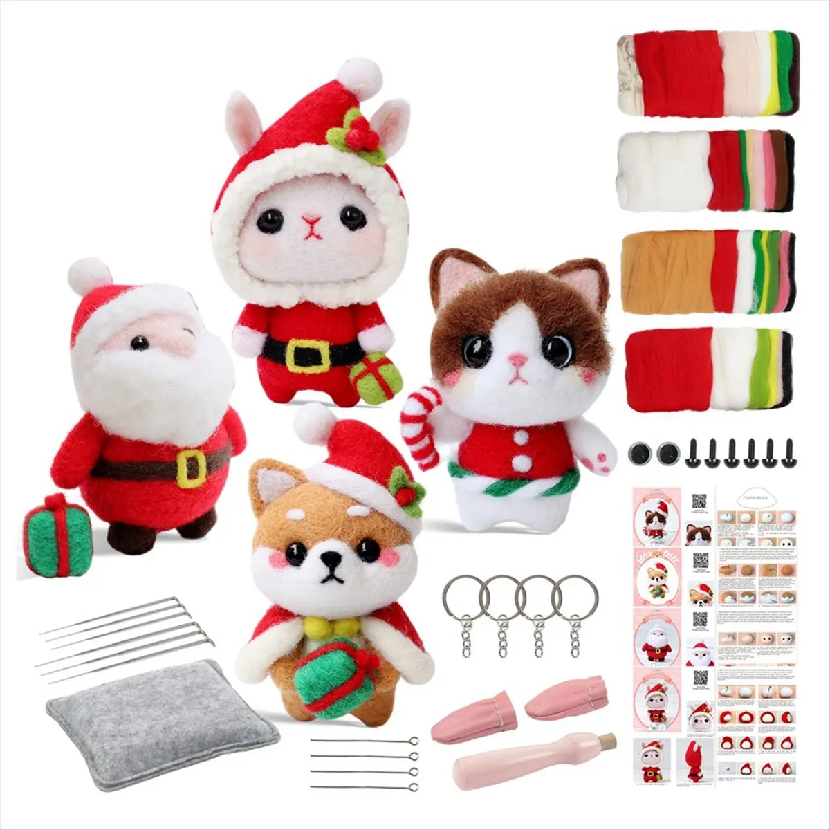 2026 + Christmas Dolls Needle Felting Kits for Beginner,Needle Felting Kit,Felt Needles,Foam Pad,Felt Cloth,Instruction
