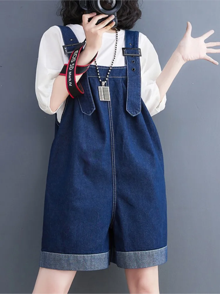 Jeans Summer Sleeveless Overalls Shorts Women Wide Leg Loose Pleated Fashion Ladies Trousers Casual Woman Oversized Strap Shorts