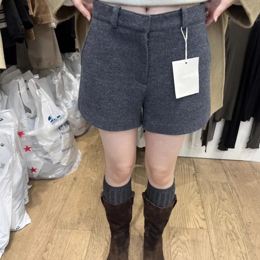 Faionable High Waist Woolen  orts Women's Casual Pants Slimming Sle Korean Commute Pure Color Autumn Winter New Arr...