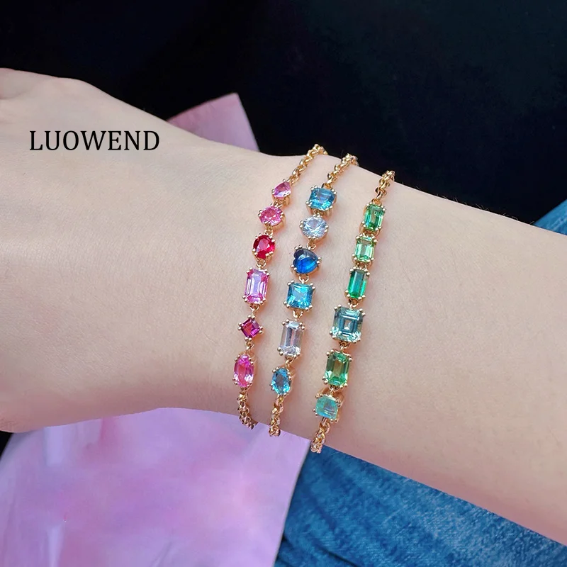 

LUOWEND 100% 18K Yellow Gold Bracelet Romantic Elegant Style Natural Gemstone Bracelet for Women High Wedding Jewelry
