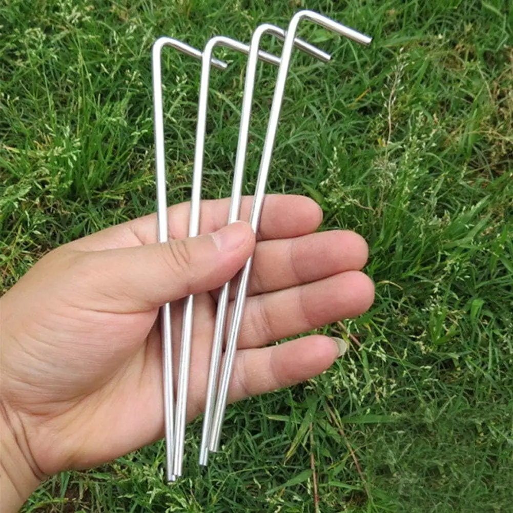 Estacas Metálicas Resistentes para Tiendas de Campaña, Clavos de Acero Galvanizado para Jardín, Clavos para Suelo, Decoraciones Navideñas, Estacas de Fijación para Césped