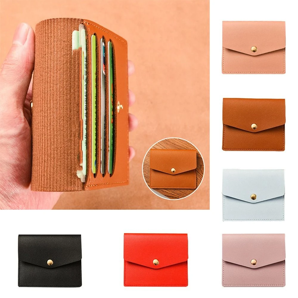 

Simple Korean Style Thin Envelope Card Bag Solid Color Wallet Mini Wallet Coin Purse PU Snap Button Coin Purse Men