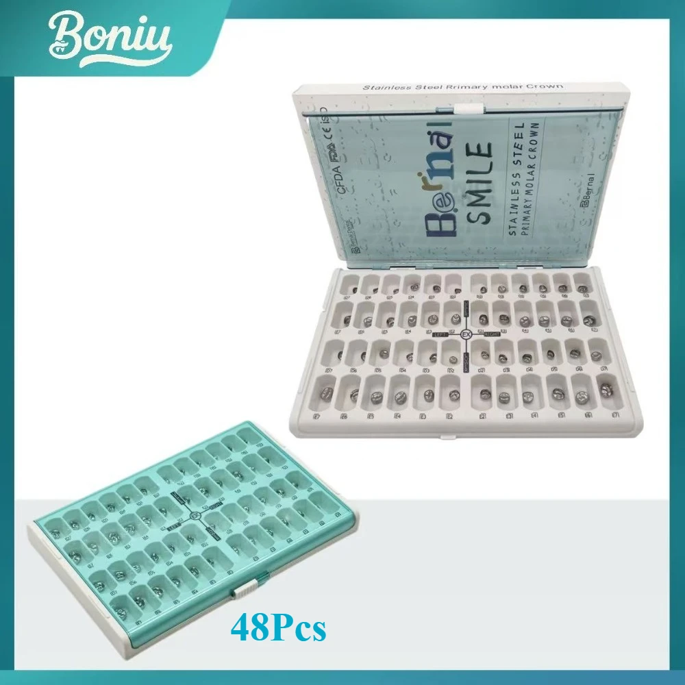 

48Pcs/Box Dental Kid Crowns Preformed Metal Crown Stainless Steel Temporary Crowns Dentistry Orthodontic Material Therapy Tools