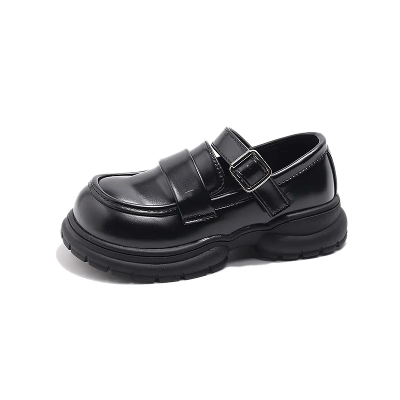 Girls Black Mary Jane Shoes Solid Color Kids Leather Shoe Thick Bottom Fashion Glossy Children Princess Shoes Causal Versatile