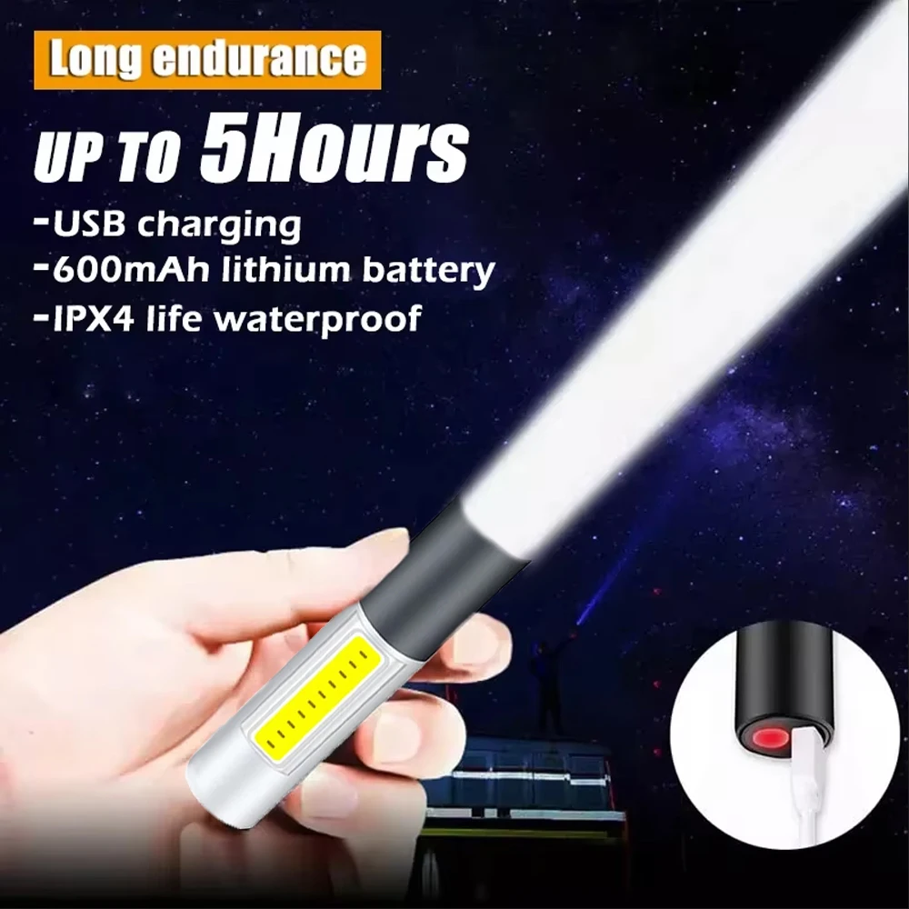 

Мини-телескопический фонарик с зумом, 3 режима освещения, USB перезаряжаемый водонепроницаемый мощный фонарик, уличный портативный фонарик