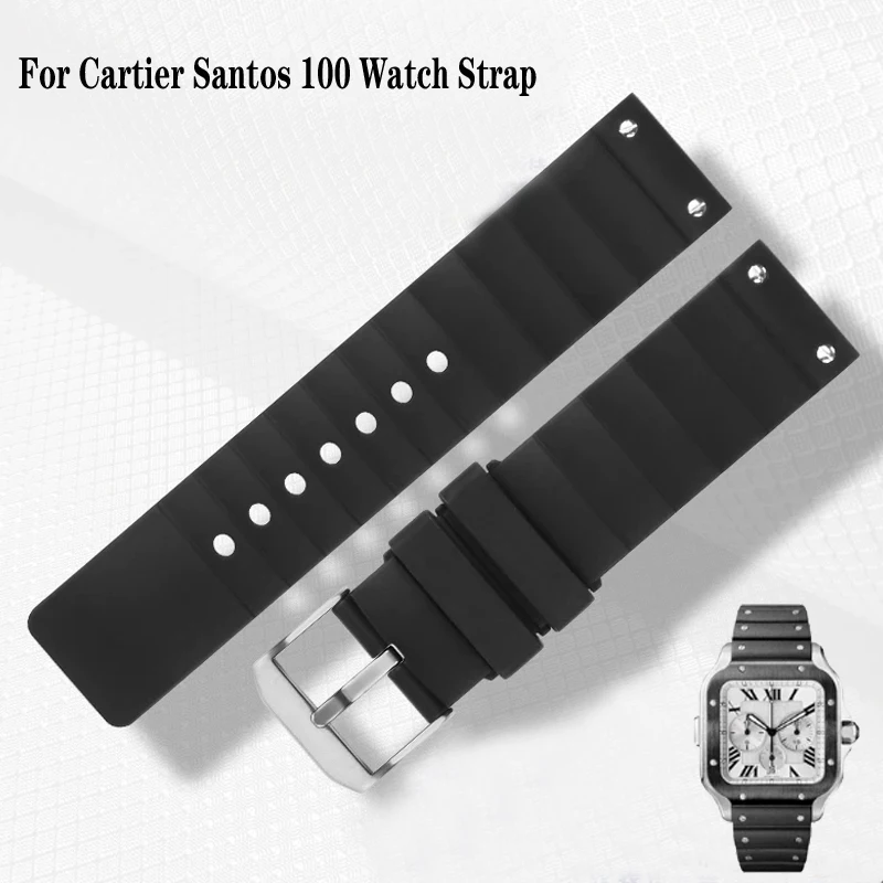 For Cartier Santos 100 High quality Watch Band Rubber black Watch Strap Men's Women's Silicone accessories watch bracelet 23mm