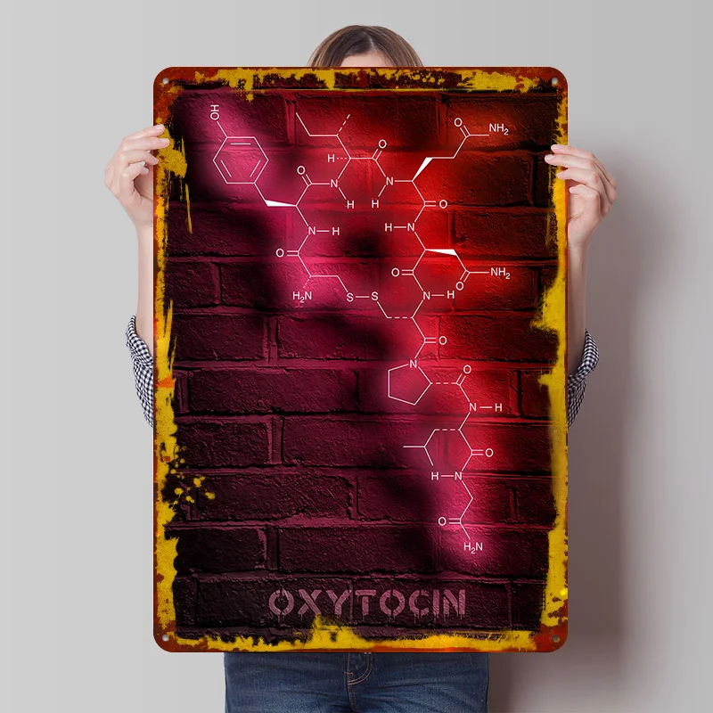 Oxytocin Molecule Neon Metal Poster Customized Wall Art Retro Vintage Tinplate Signs for Office Decoration Room Home Decor Items