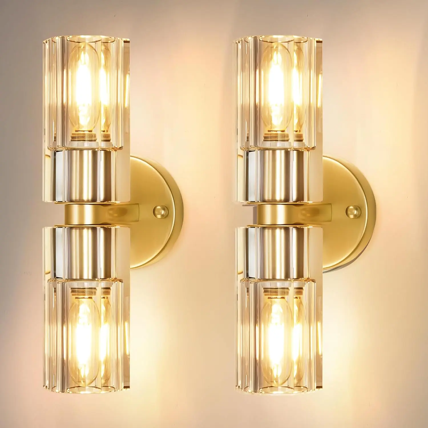

Crystal Wall Sconces Set of Two, 13'' Modern Brass Sconces Lighting with K9 Crystal Lampshade, Indoor Large Brass Wall Light Fix