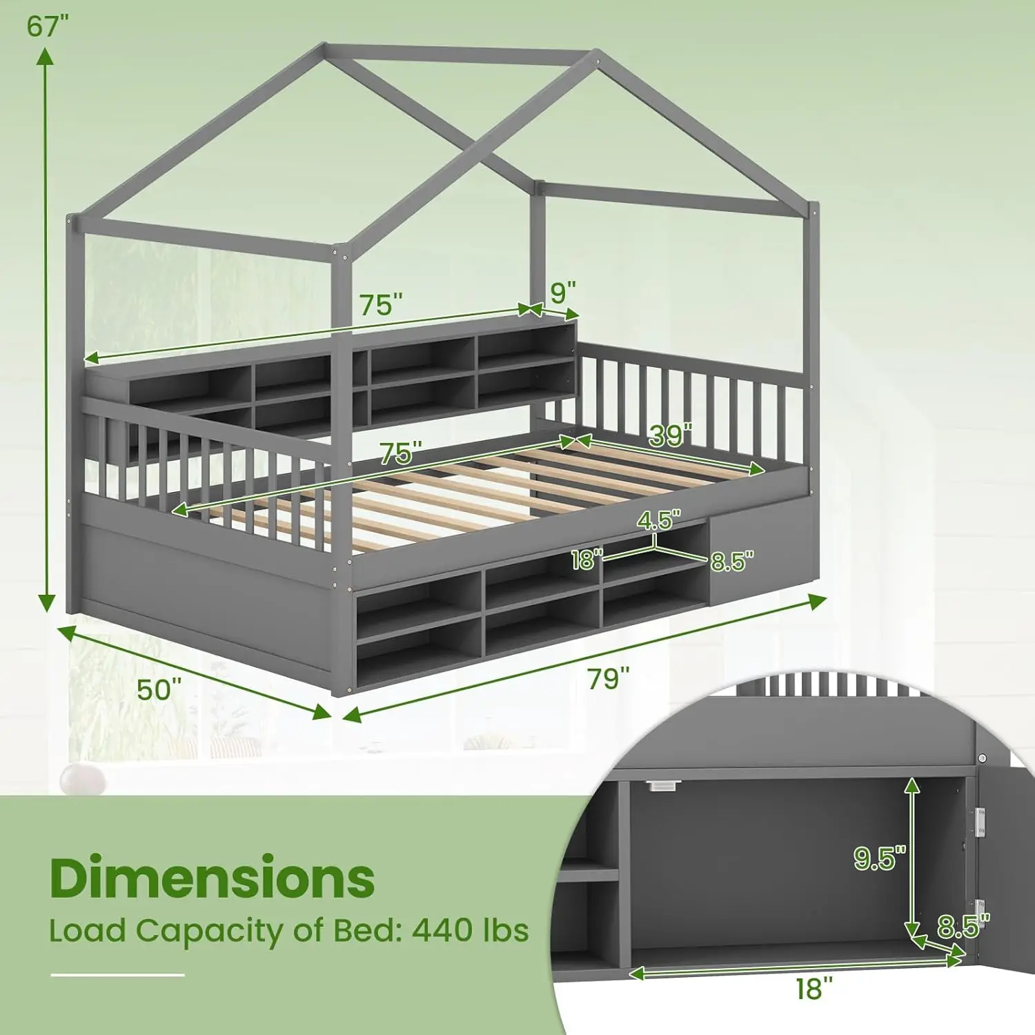 Giantex Twin Size House Bed With Storage, Wooden Montessori House Bed With 14 Storage Cubes, Enclosed Cabinet, Wood Slats &