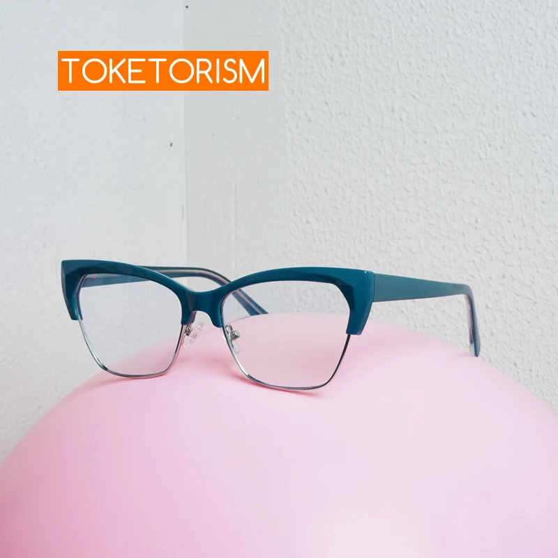 

Toketorism Fashion Women's Half Frame Glasses Anti Blue Computer Eyeglasses For Men Acetate Glasses Frame 0812