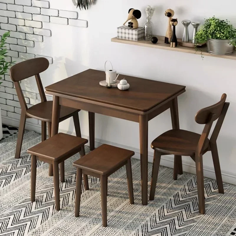 All solid wood folding dining table small apartment Nordic style cherry walnut rectangular thickened desktop household dining