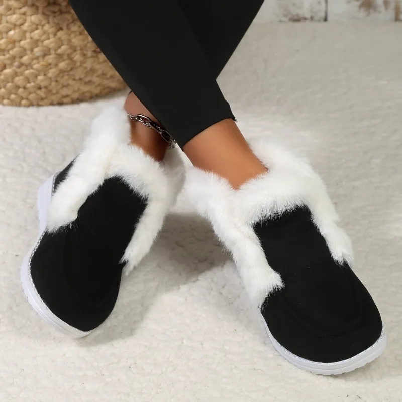 

Grey Ladies Ankle Boots Women Winter Warm Plush Fur Snow Boots Suede Leather Shoes Ladies Slip on Comfortable Female Footwear