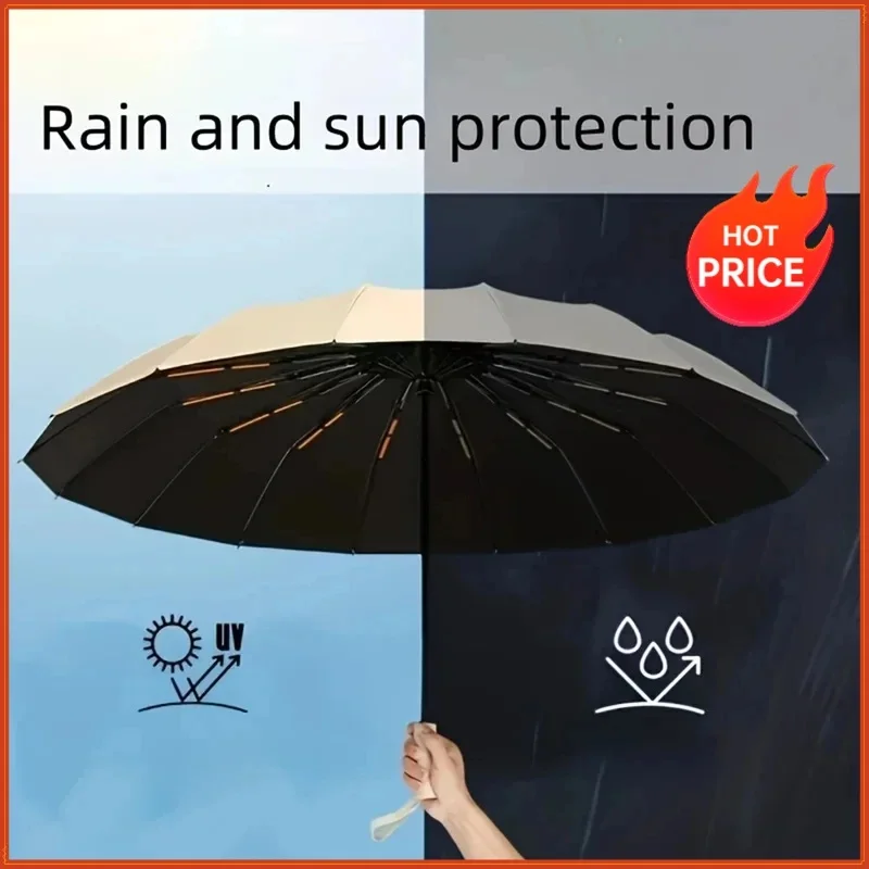24 Bone Black Glue Fully Automatic Umbrella With Thick And Durable Keel Three Fold Umbrella UV Resistant Folding Umbrella