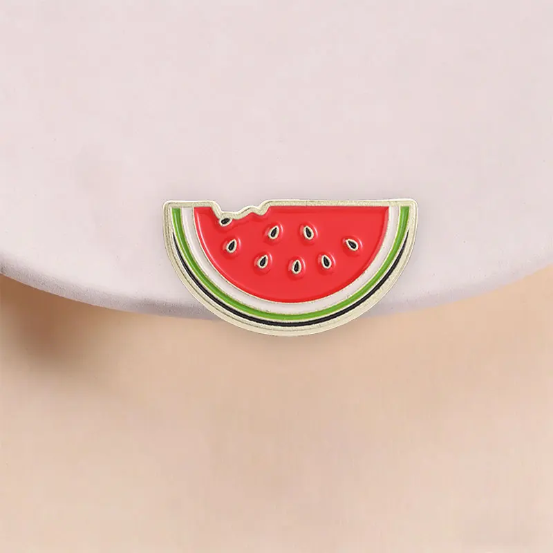 Bitten Watermelon Slice Enamel Pin Symbolic Tricolor Rind Fruit Brooch for Peace Expression and Cultural Awareness Casual Wear