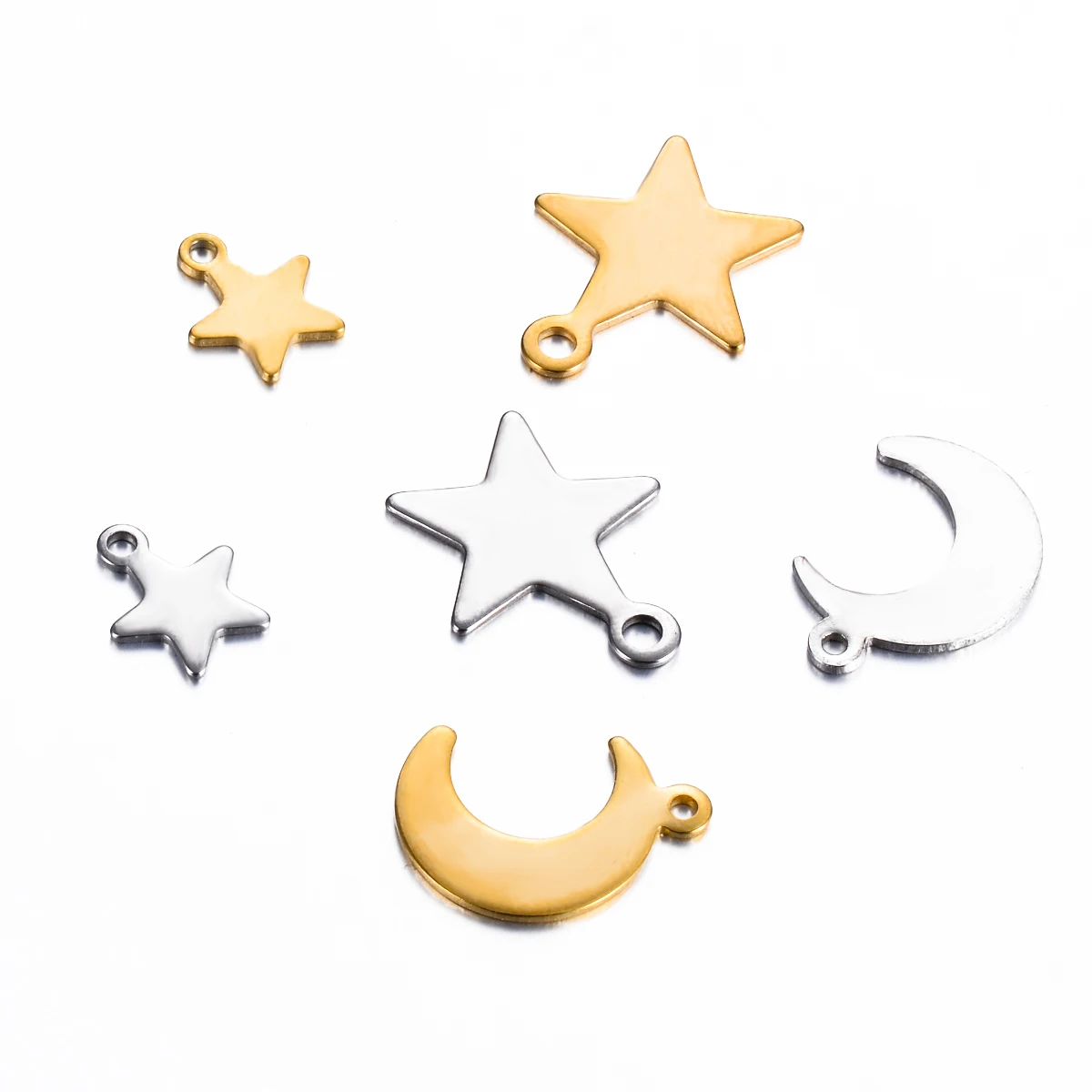 10Pcs Golden Star Moon Stainless Steel Classic Pendant for DIY Necklace Anklet Bracelets Jewelry Making Accessories Supplies