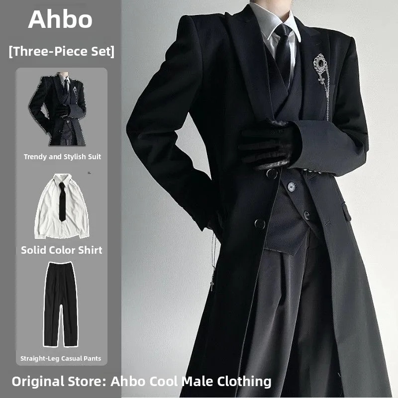2026 New Long Style Yamamoto Wind Suit Jacket Neutral High-End Black Shoulder Leveling Coat Windbreaker Four-Piece Set for Teens