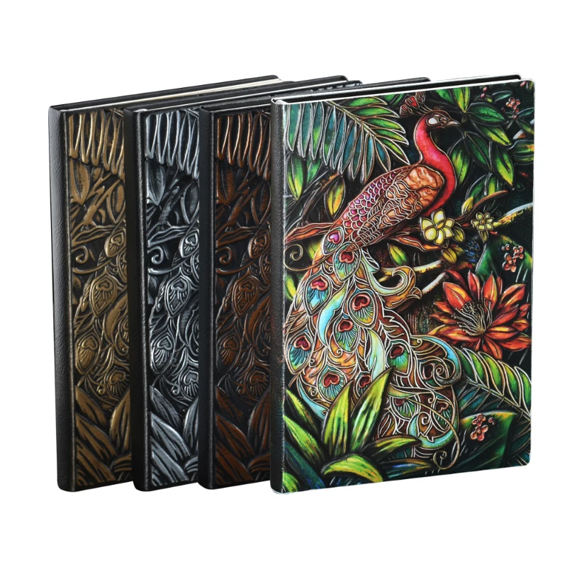 High-end PU Hardcover A5 Business Office Notebook Creative European Style Retro Notepad Simulation Peacock Cover Notebooks