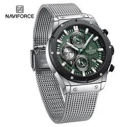 NAVIFORCE New Luxury Fashion Stainless Steel Strap Men Quartz Watch Sports Waterproof Chronograph Wristwatch Relogio Masculino