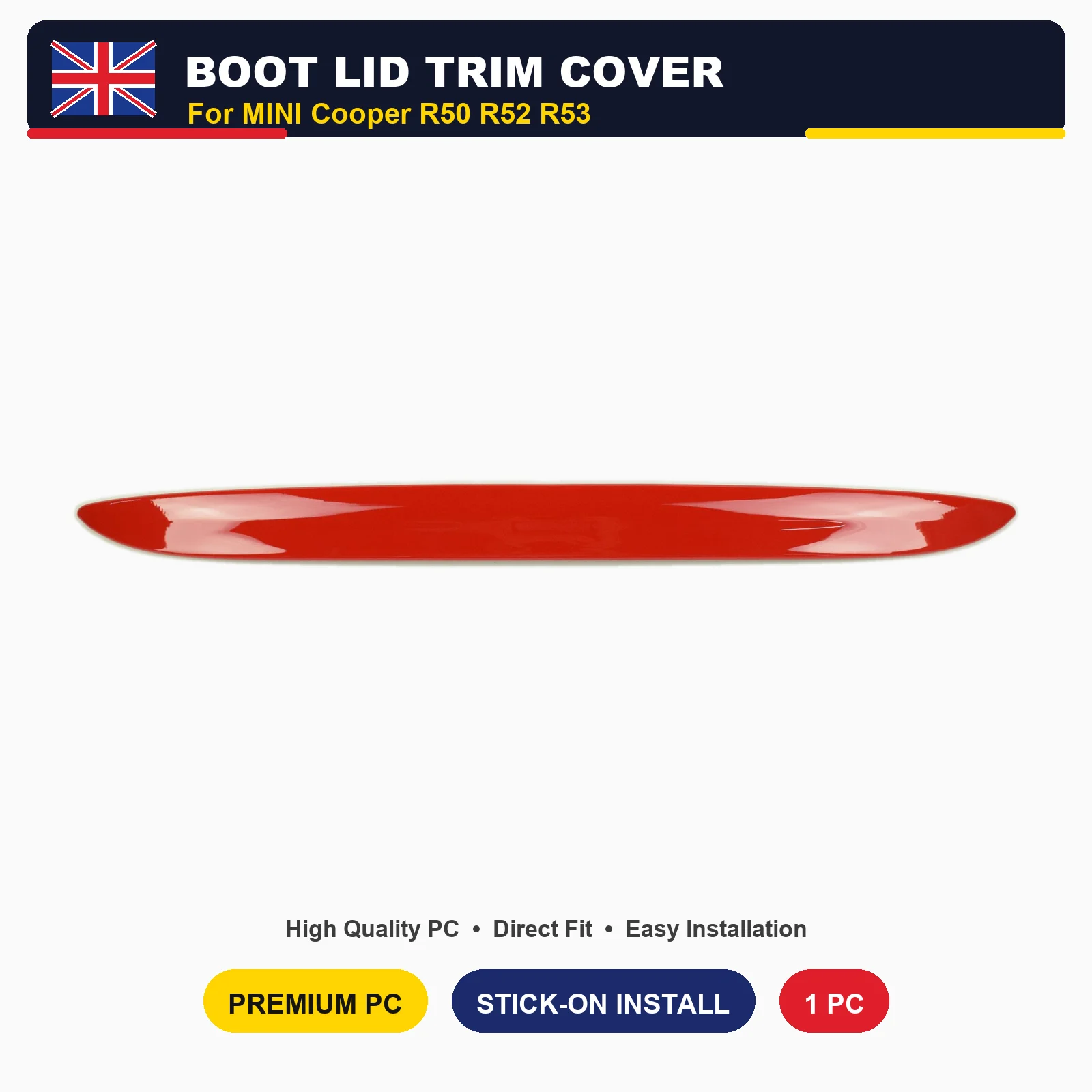 Carwoman For MINI Cooper R50 R52 R53 Boot Handle Lid Trim Strip Cover PC Plastic Stick-on Solid Color 9 Options 2001-2006