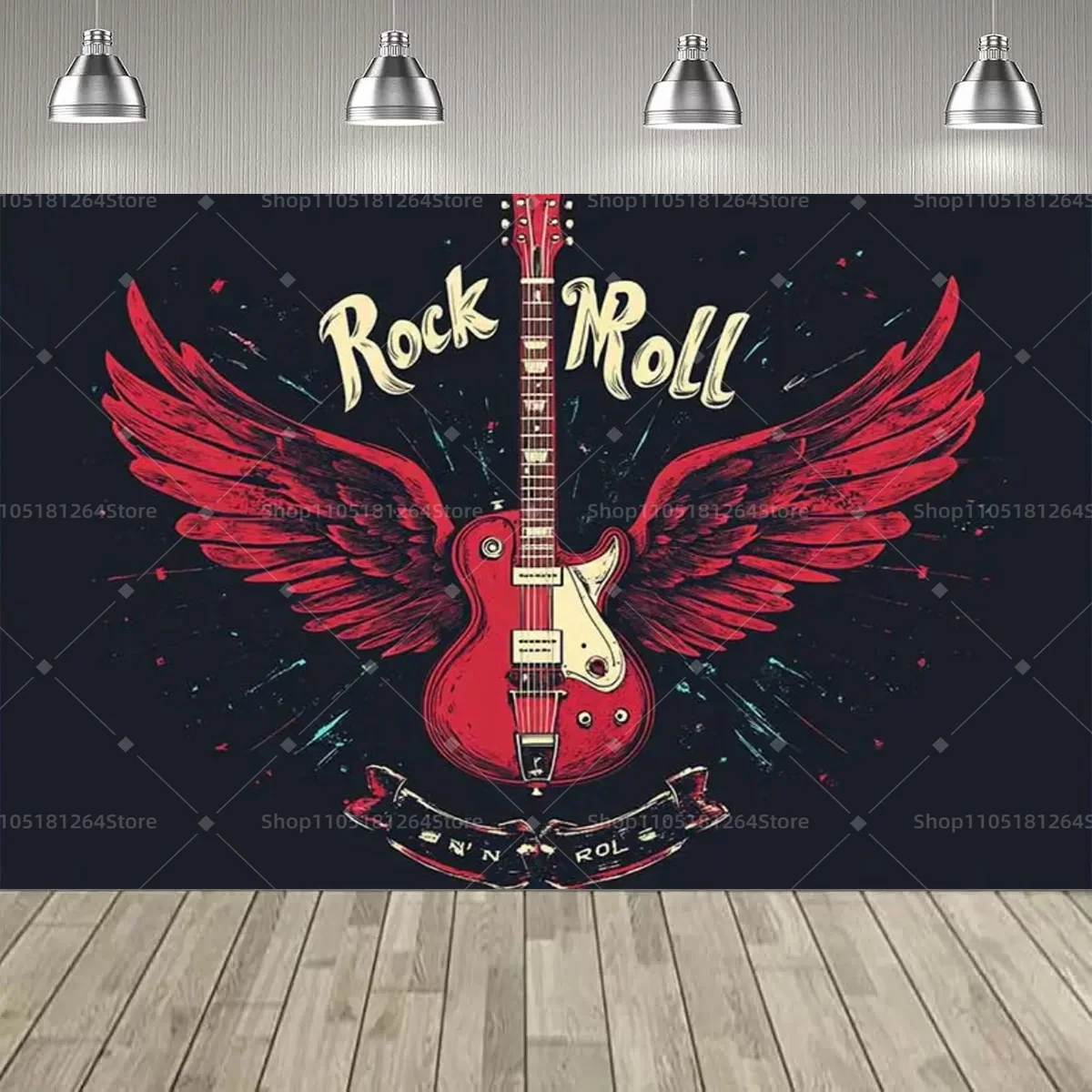 Rock Roll Music Theme Party Decoration Backdrop  Music Event Guitar Microphone Drum Party Decoration Banner Party Supplies - Image 2