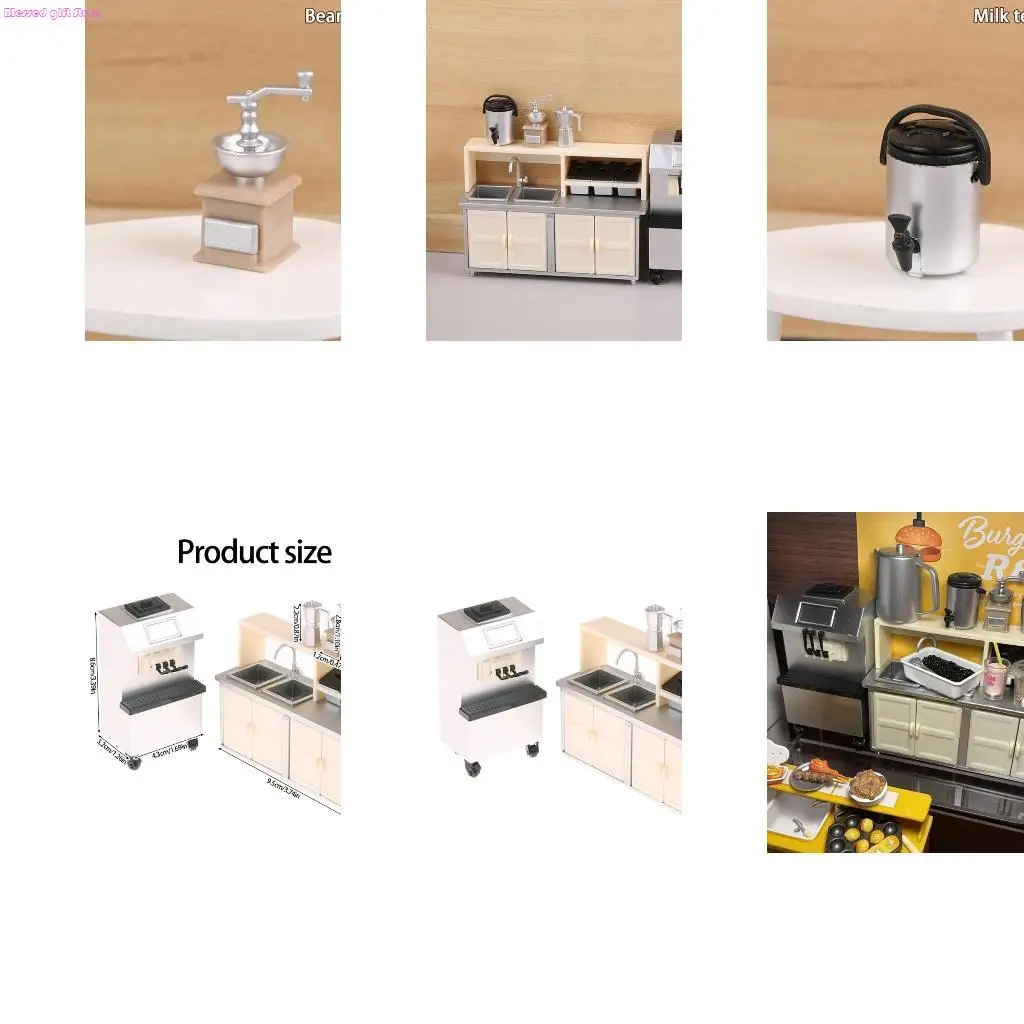 D0JC 5PCS Doll House Furniture Kits With Miniature Icecream Machine And Drink Counter Coffeepot For Kids Educational Play
