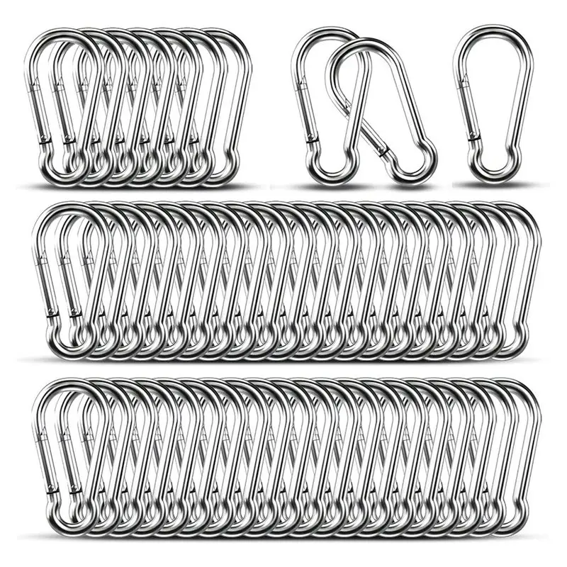 ABKY-50Pcs M5 Carabiner Clips For Heavy Duty Use, 220LBS Load Capacity, Galvanized Steel For Outdoor And Indoor Applications