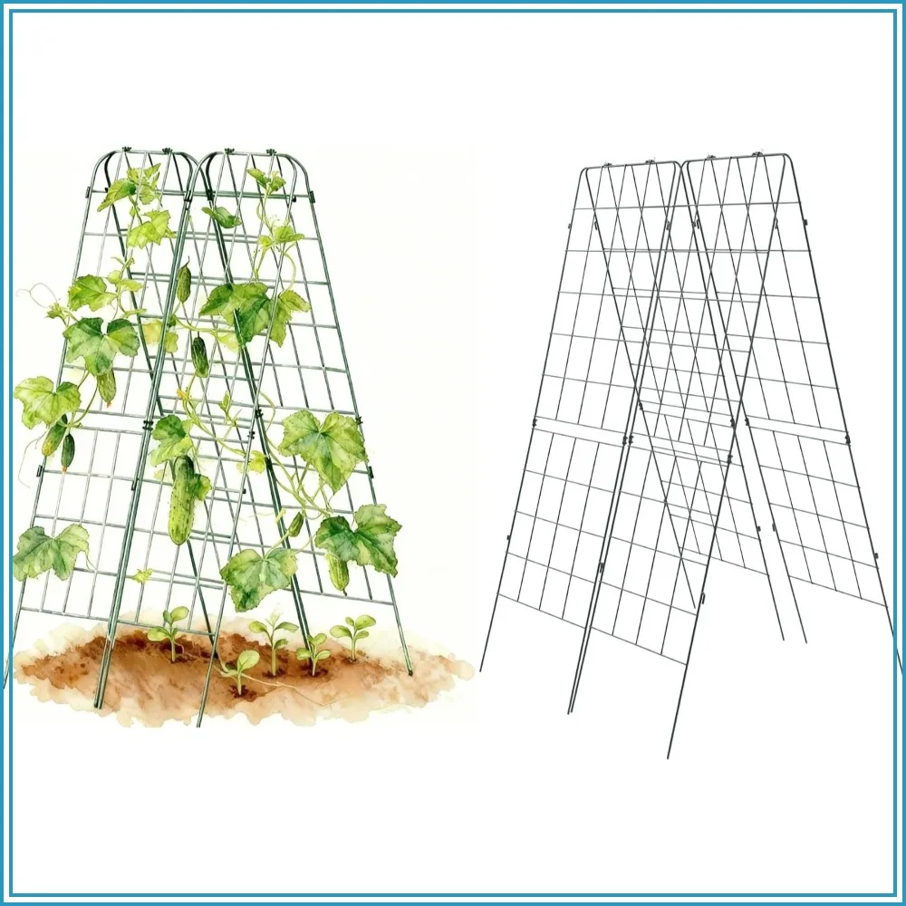 A-Frame Trellis Cucumber Cage for Garden & Pots, Rust-Resistant Tomato Stakes 2 Pack