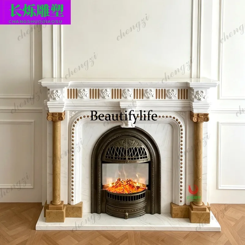 Marble fireplace French retro fireplace indoor electronic mantel simulation fire decorative cabinet