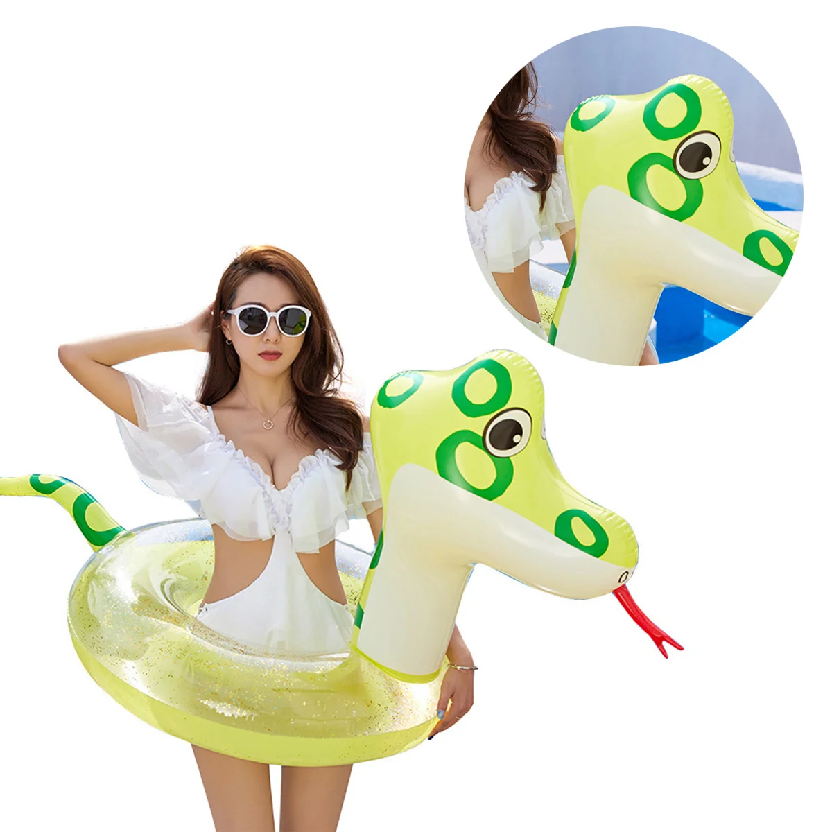 1Pcs Lightweight PVC Inflatable Swimming Ring Creative Snake Design Folding Umbrella Style Water Floating Accessory