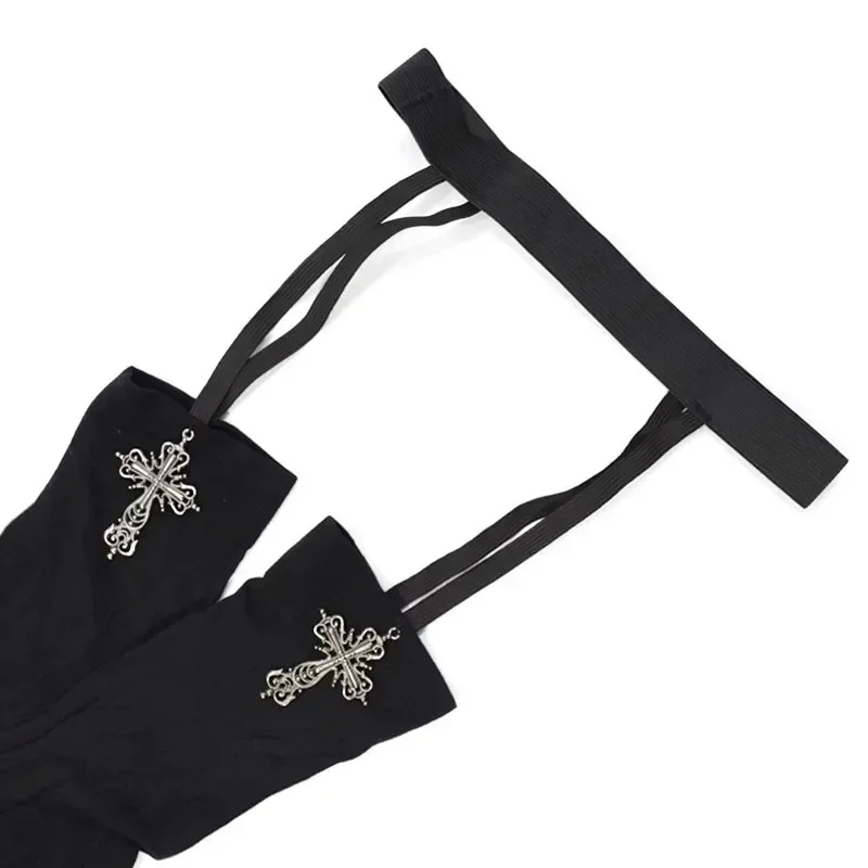 Chaussettes à bretelles pour femmes, décoration croisée de personnalité, couleur unie, cuisses hautes, Lolita Anime Cosplay, bas gothiques au-dessus du genou