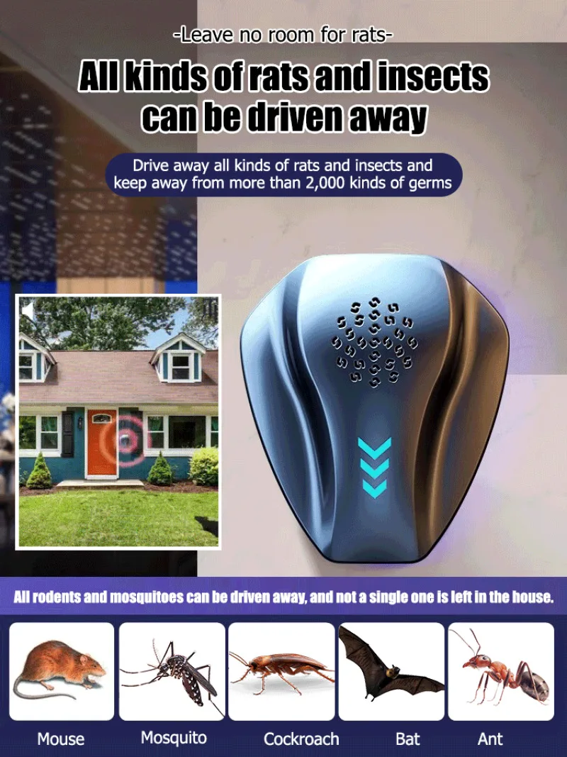 Intelligent Mouse Repeller Ultrasonic Pulse Mosquito and Cockroach Repeller Silent Resonant Version