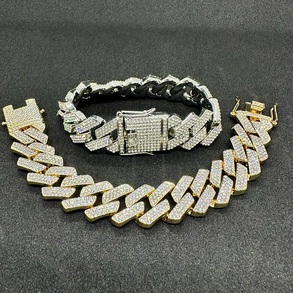 20mm Cuban Link Chain Bracelet for Men Women Iced Out Hand Miami Chain Bling Rhinestone Hip Hop Jewelry Gift Drop Shipping