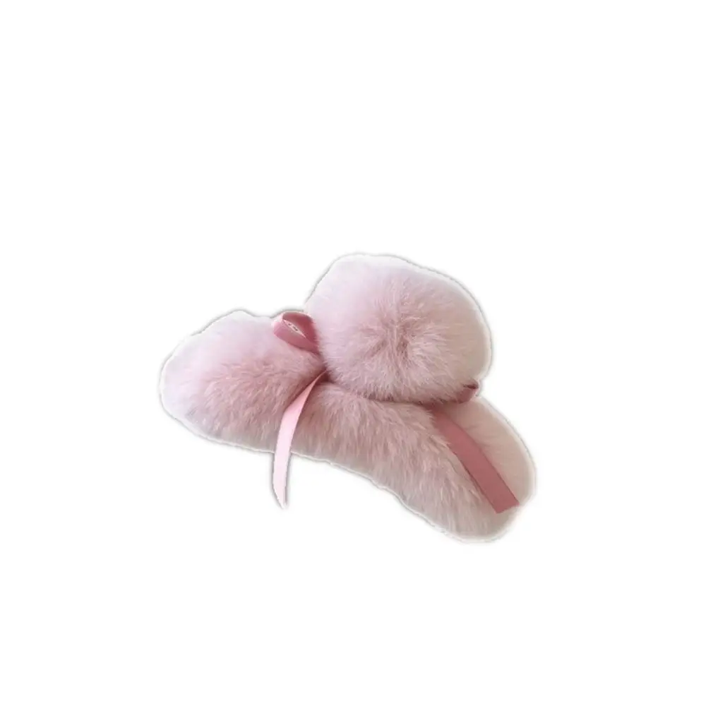 Creative Grab Clip Plush Hair Claw Cute Girl Headwear Bow Hair Clip Rabbit Fur Headdress Bowknot Hairpin Daily