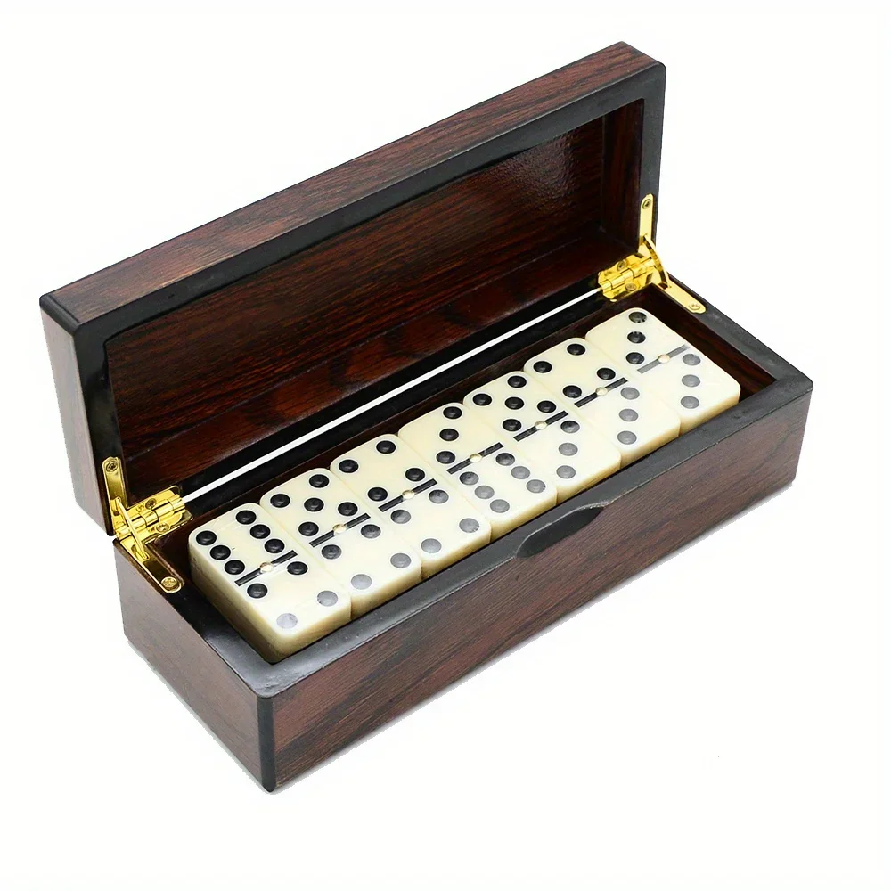 

[Wooden Dominoes Game Set] 28pcs Double Six Dominoes - Wooden Box Travel Portable Carrying Table Game Set Toys Entertainment