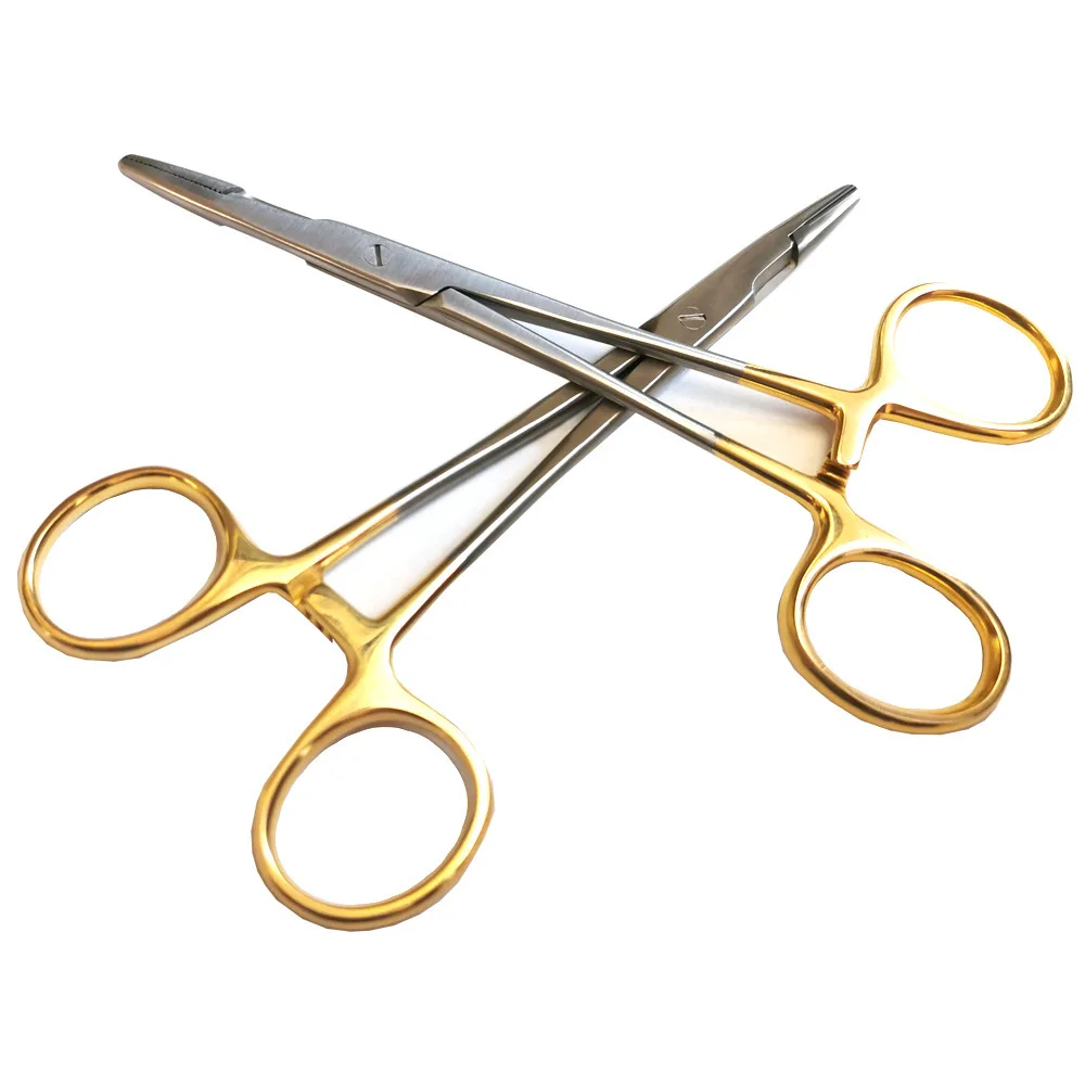 Gold Handle Insertion with Scissors Needle Holder Double Eyelid Plastic Surgery Stainless Steel Multifunctional Needle Holder