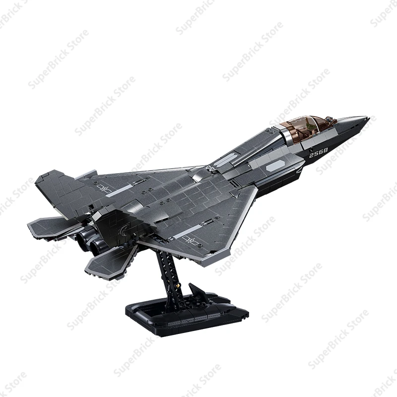 Military Invisible Carrier Based Plane J-35 Fighters Model Bricks Classic Batter Bomber Combat Aircraft Building Blocks Toy Gift