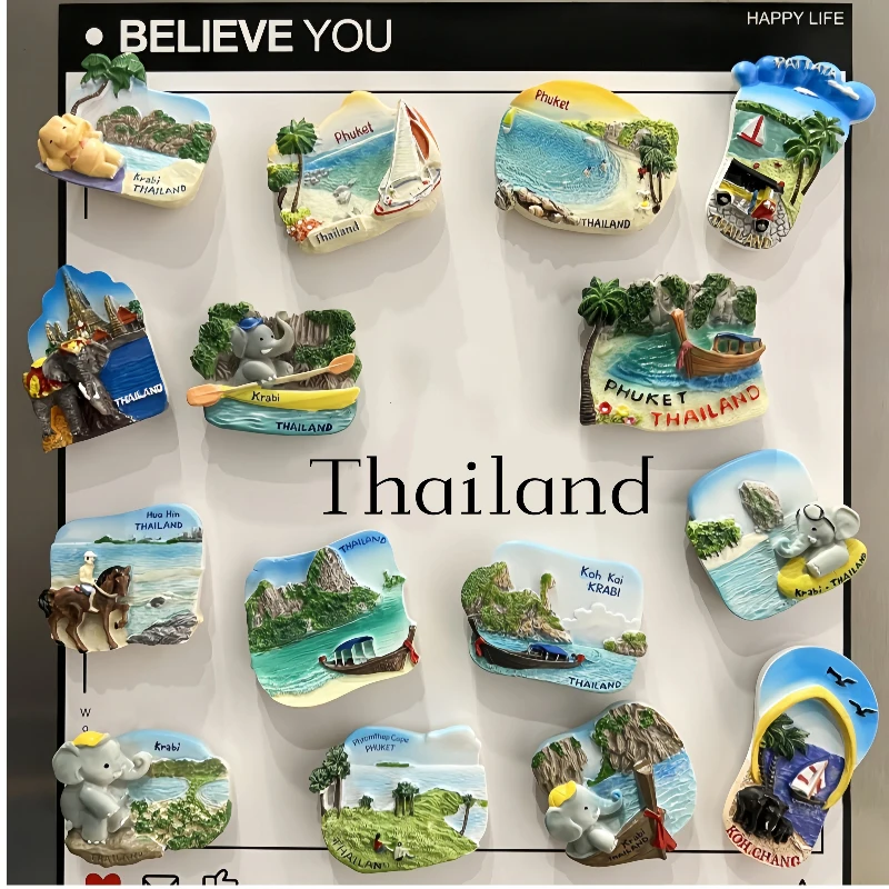 تايلاند، فوكيت، بانجكوك، كرابي، فيل، مجسم ثلاثي الأبعاد، هدايا تذكارية للسياحة، لوحة راتينج، ديكور منزلي، مغناطيس الثلاجة #3