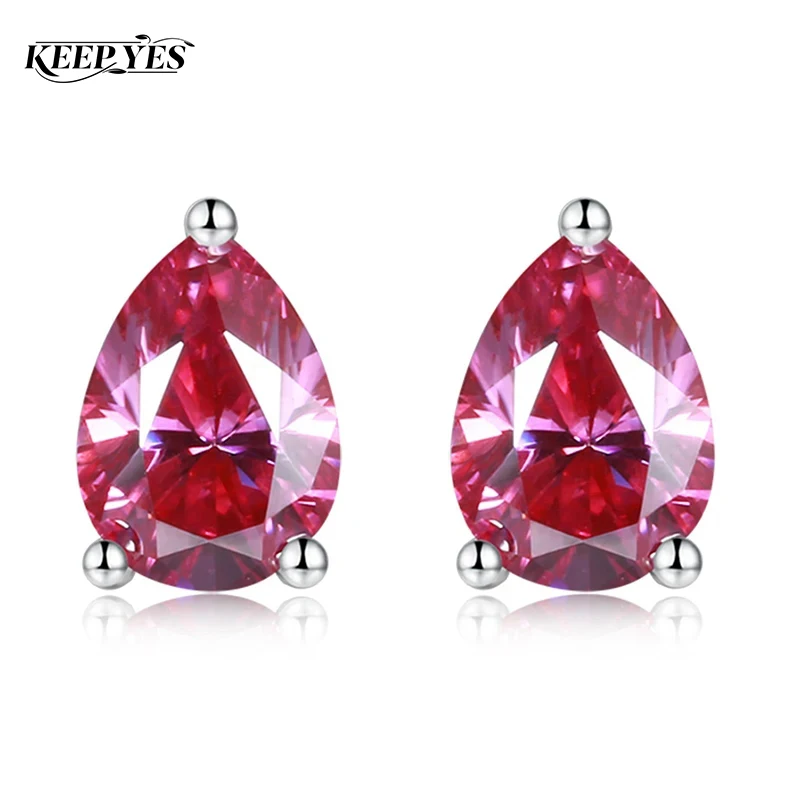 

Серьги-гвоздики KEEP YES 5*7 мм, 1.0 карат, с красными и синими цветными муассанитами, прошедшими проверку на подлинность, для женщин, в форме капли