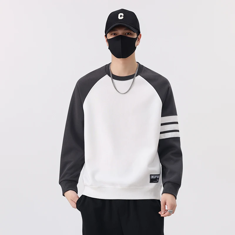 Camiseta Masculina Americana Color Block com Capuz, Gola Redonda, Tamanho Grande, Casual, Manga Longa, Primavera Outono