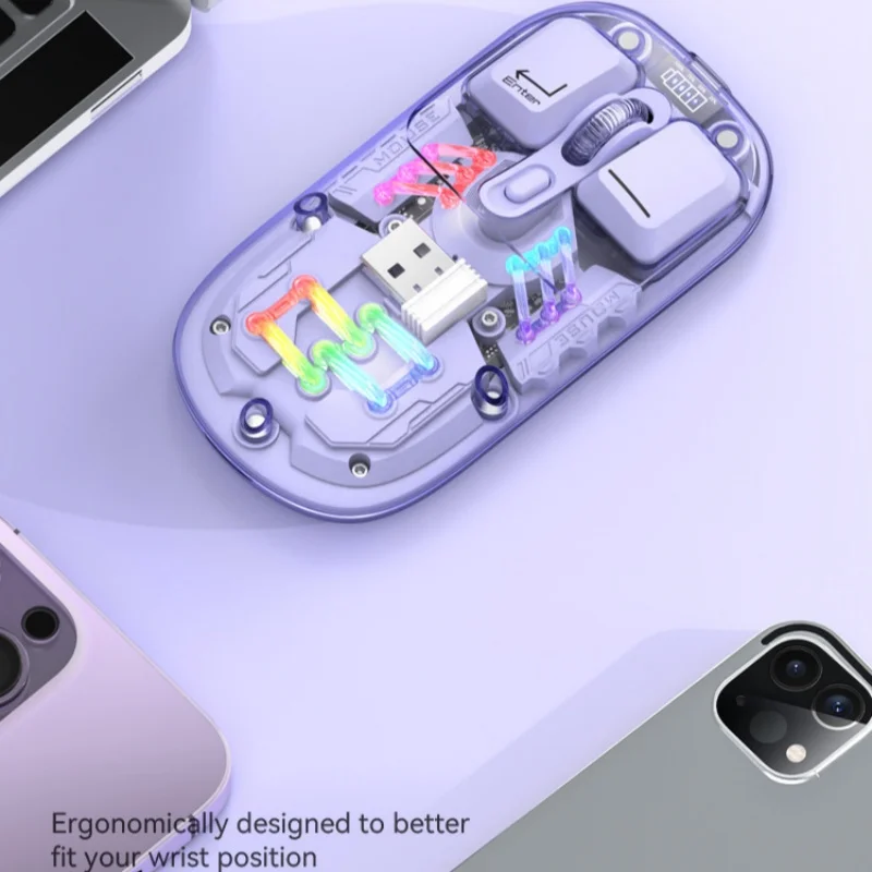 T200 Transparent Mouse Wireless Bluetooth Dual-mode Rechargeable Magnetic Design Rgb Lighting Office Desktop Laptop Peripherals